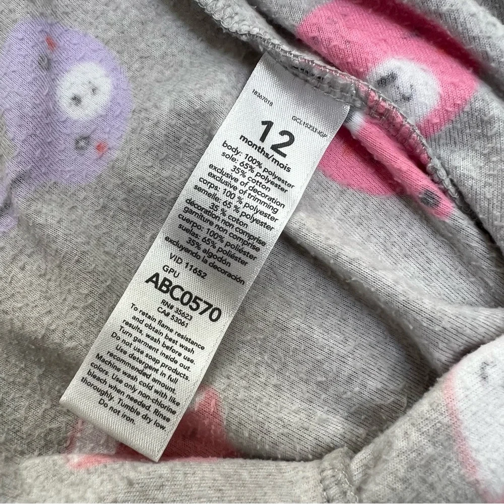 CARTERS FLEECE ZIP UP FOOTED SLEEPER ANIMALS GREY 12MO